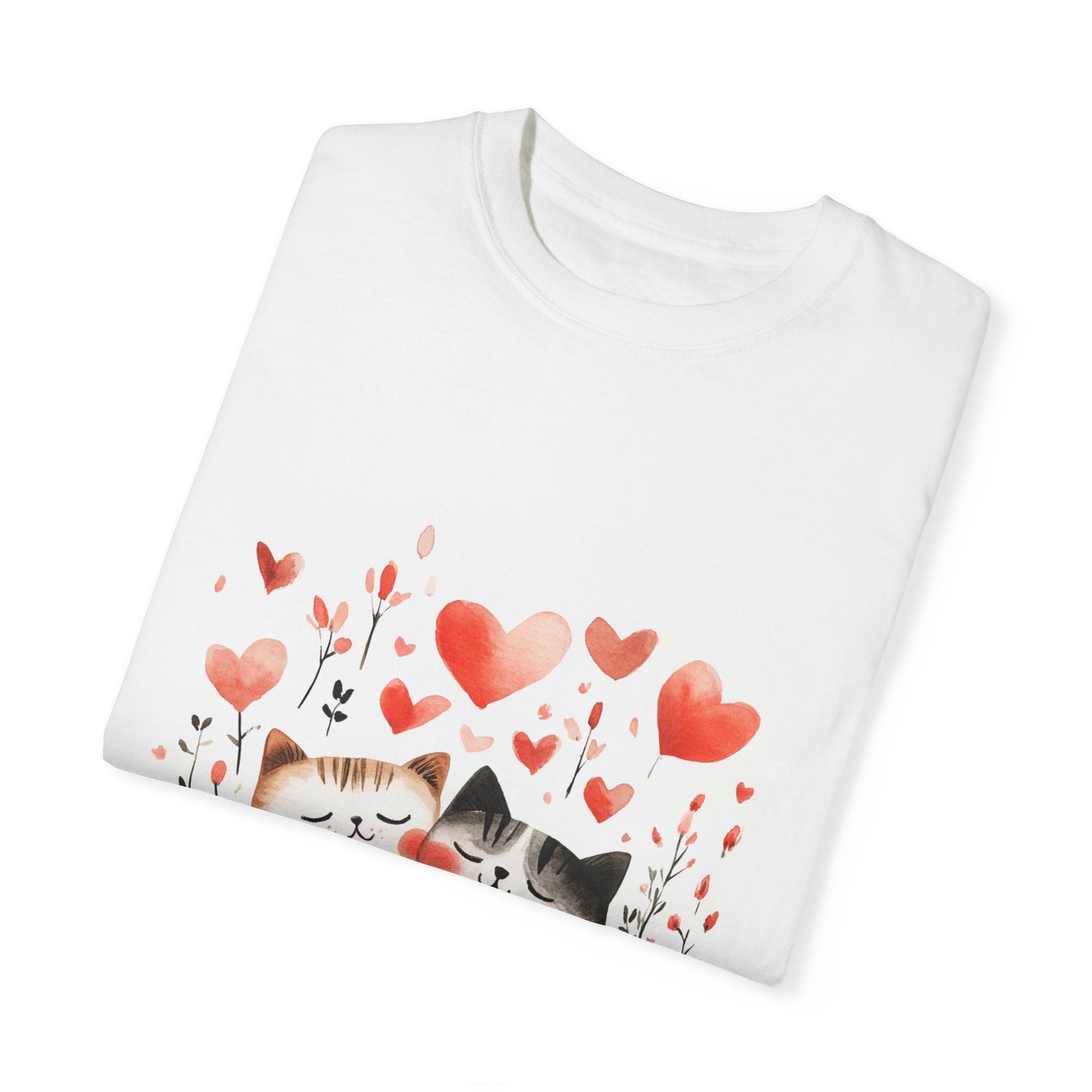 Cute Cat Love Unisex Garment-Dyed T-Shirt - Valentine’s Day Gift, Positive Affirmation Design