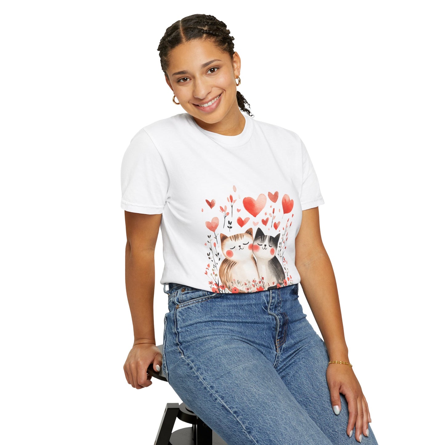 Cute Cat Love Unisex Garment-Dyed T-Shirt - Valentine’s Day Gift, Positive Affirmation Design