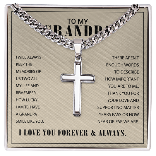Cuban Link Chain with Engraved Artisan Cross For Grandpa